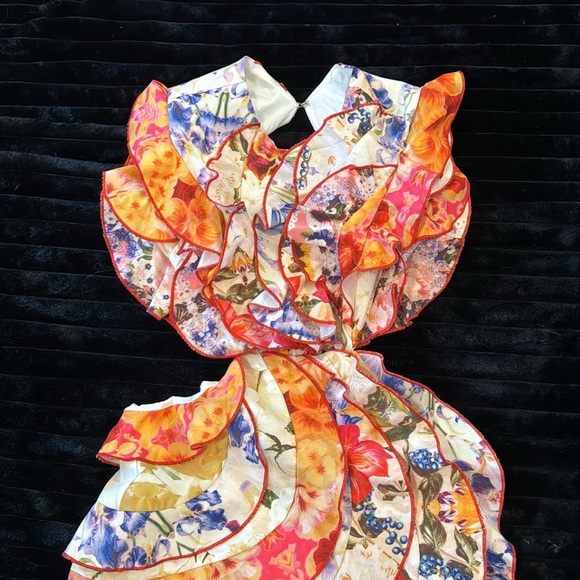 Open Back Ruffle Colorful Mini Dress - Picture 2 of 5